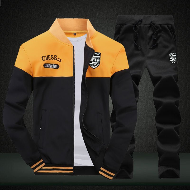 Męski dres sportowy w stylu baseballowym - Biało-niebieski – Żółty