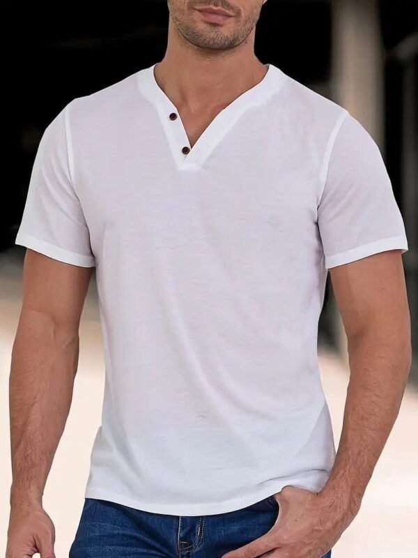 Męska elegancka koszulka Henley | Wygodny styl – Biały