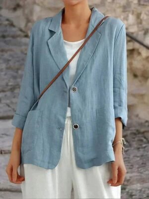 Biały damski blazer | Lekki i elegancki – Niebieski